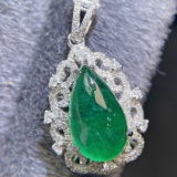 14k Gold 5.2 Ct Natural Emerald & Diamond Pendant( Without Chain )