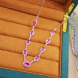14k Gold 6.23 Ctw Natural Padparadscha Sapphire & Diamond Necklace