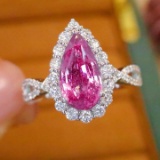 14k Gold 1.98 Ctw Natural Padparadscha Sapphire & Diamond Ring