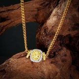 14k Gold 1.42 Ctw Natural Yellow Diamond & Diamond Necklace