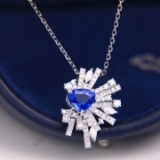 14k Gold 1.65 Ctw Natural Sapphire & Diamond Brooch/pendant( Without Chain )