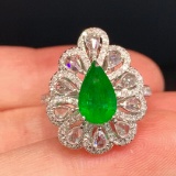 14k Gold 2.53 Ctw Vivid Green Natural Emerald & Diamond Ring/pendant( Without Chain )