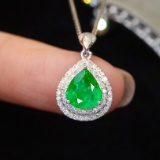 14k Gold 0.82 Ctw Vivid Green Natural Emerald & Diamond Pendant( Without Chain )