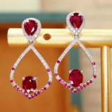 14k Gold 2.10 Ctw Natural Ruby & Diamond Earrings