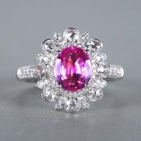 14k Gold 2.98 Ctw Natural Padparadscha Sapphire & Diamond Ring