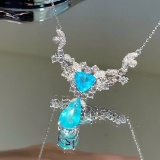 14k Gold 2.6 Ct Natural Paraiba Tourmaline & Diamond & Sapphire Necklace