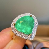 14k Gold 6.15 Ctw Natural Emerald & Diamond Ring
