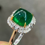 14k Gold 5.04 Ctw Vivid Green Natural Emerald & Diamond Ring/pendant( Without Chain )