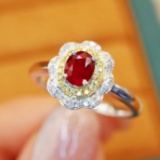 14k Gold 0.77 Ctw Vivid Red Natural Ruby & Diamond Ring