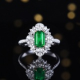 14k Gold 1.80 Ctw Vivid Green Natural Emerald & Diamond Ring/pendant( Without Chain )