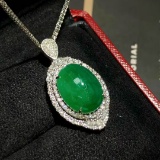 14k Gold 11.77 Ct Vivid Green Natural Emerald & Diamond Pendant( Without Chain )