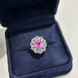 14k Gold 2.62 Ctw Natural Padparadscha Sapphire & Diamond Ring