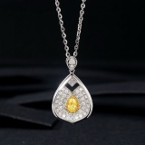14k Gold 0.74 Ctw Natural Yellow Diamond & Diamond Pendant( Without Chain )