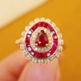 14k Gold 1.10 Ctw Natural Ruby & Ruby Ring