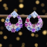 14k Gold 8.93 Ctw Natural Sapphire & Diamond Earrings