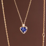 14k Gold 0.55 Ct Natural Sapphire & Diamond Necklace