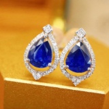 14k Gold 1.43 Ctw Natural Sapphire & Diamond Earrings
