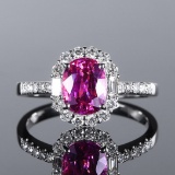 14k Gold 2.28 Ctw Natural Padparadscha Sapphire & Diamond Ring