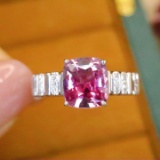 14k Gold 2.10 Ctw Natural Padparadscha Sapphire & Diamond Ring