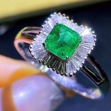 14k Gold 1.3 Ct Vivid Green Natural Emerald & Diamond Ring