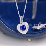 14k Gold 0.79 Ctw Natural Sapphire & Diamond Pendant( Without Chain )