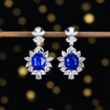 14k Gold 6.57 Ctw Natural Sapphire & Diamond Earrings