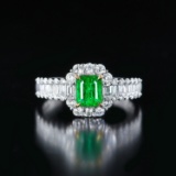 14k Gold 1.48 Ctw Vivid Green Natural Emerald & Diamond Ring
