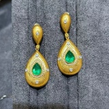 14k Gold 2.39 Ctw Vivid Green Natural Emerald & Diamond Earrings
