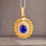 14k Gold 0.94 Ctw Natural Sapphire & Diamond Pendant( Without Chain )