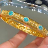 14k Gold 5.2 Ct Natural Paraiba Tourmaline & Diamond Bangle