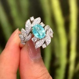 14k Gold 2.01 Ctw Natural Paraiba Tourmaline & Diamond Ring