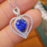 14k Gold 1.70 Ctw Natural Sapphire & Diamond Pendant( Without Chain )