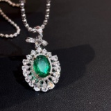 14k Gold 1.21 Ctw Vivid Green Natural Emerald & Diamond Pendant( Without Chain )