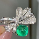 14k Gold 3.56 Ctw Vivid Green Natural Emerald & Diamond Ring