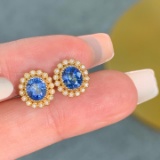 14k Gold 2.11 Ctw Natural Sapphire & Diamond Earrings