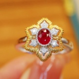 14k Gold 0.48 Ctw Natural Ruby & Diamond Ring