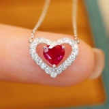 14k Gold 0.70 Ctw Natural Ruby & Diamond Necklace