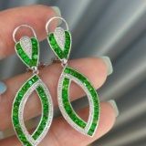 14k Gold 5.5 Ct Natural Tsavorite & Diamond Earrings