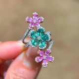 14k Gold 3.30 Ctw Natural Emerald & Sapphire Ring