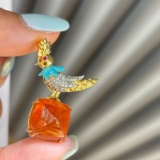 14k Gold 15.72 Ct Natural Spessartine & Diamond Brooch/pendant( Without Chain )