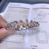 Gia Certified 14k Gold 6.17 Ctw Natural Yellow Diamond & Diamond Bangle