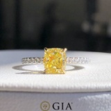 Gia Certified 14k Gold 1.50 Ct Natural Yellow Diamond & Diamond Ring