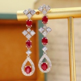 14k Gold 1.74 Ctw Natural Ruby & Diamond Earrings