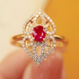 14k Gold 0.62 Ctw Natural Ruby & Diamond Ring