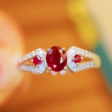 14k Gold 0.62 Ctw Natural Ruby & Ruby Ring