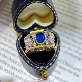 14k Gold 1.44 Ctw Natural Sapphire & Diamond Ring