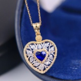 14k Gold 0.59 Ctw Natural Sapphire & Diamond Pendant( Without Chain )