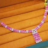 14k Gold 19.42 Ctw Natural Padparadscha Sapphire & Diamond Necklace