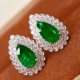 14k Gold 1.26 Ctw Vivid Green Natural Emerald & Diamond Earrings