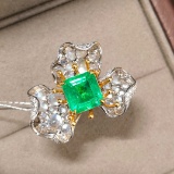 14k Gold 2.73 Ctw Vivid Green Natural Emerald & Diamond Ring